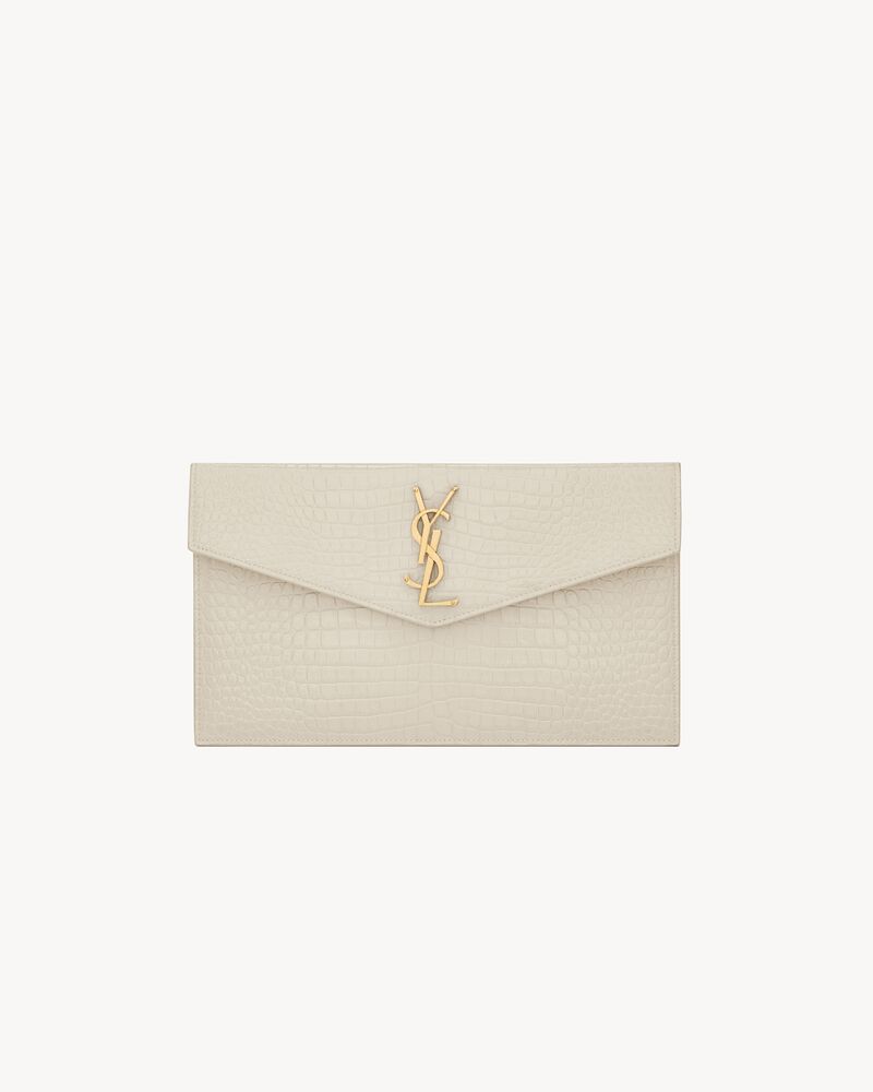 Saint Laurent Uptown Pouch in Crocodile-Embossed Shiny Leather