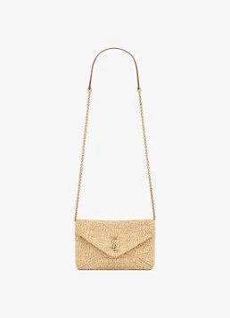 Saint Laurent Cassandre crossbody bag van raffia met leer