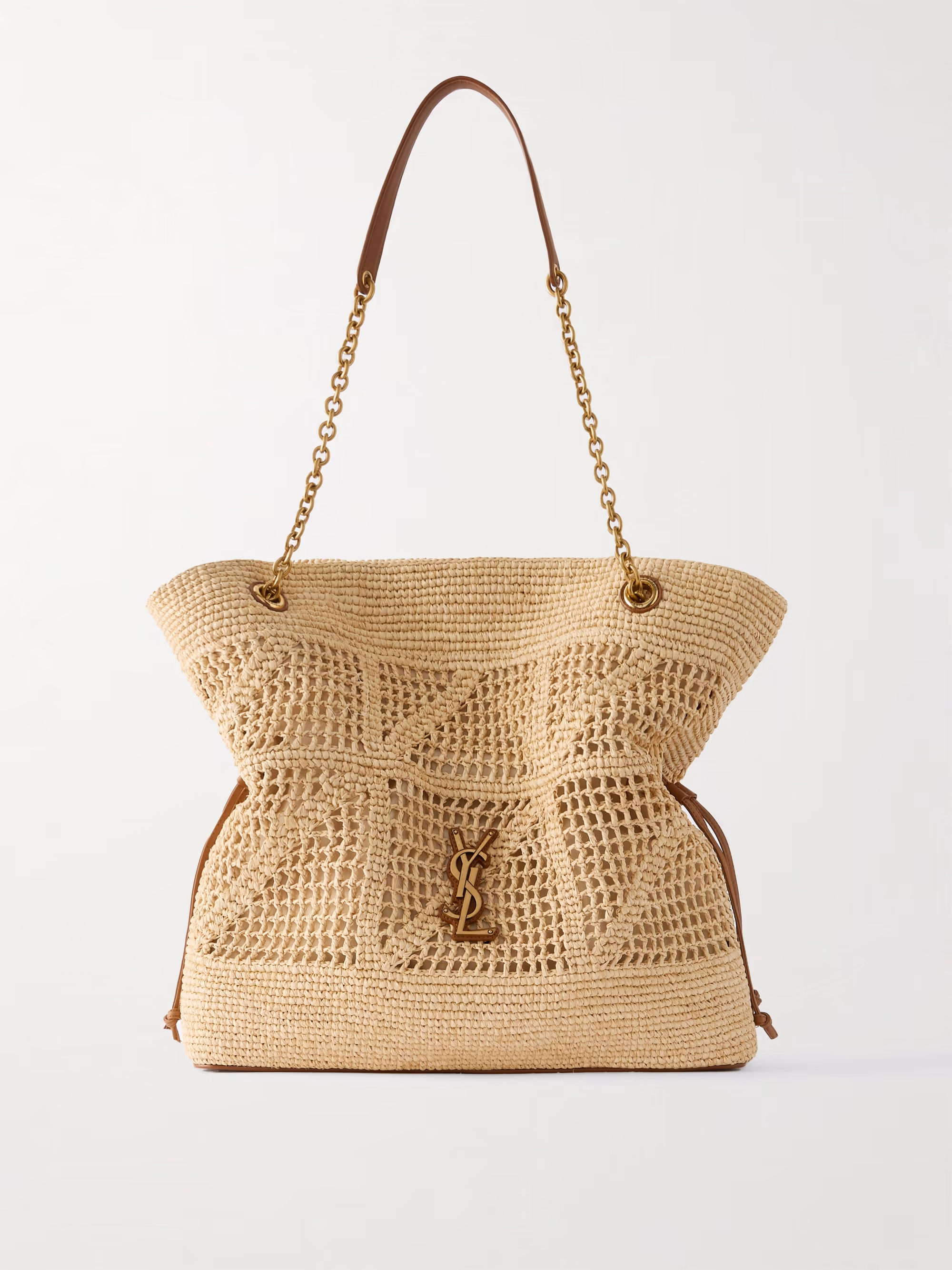 Saint Laurent Jamie leather-trimmed raffia tote