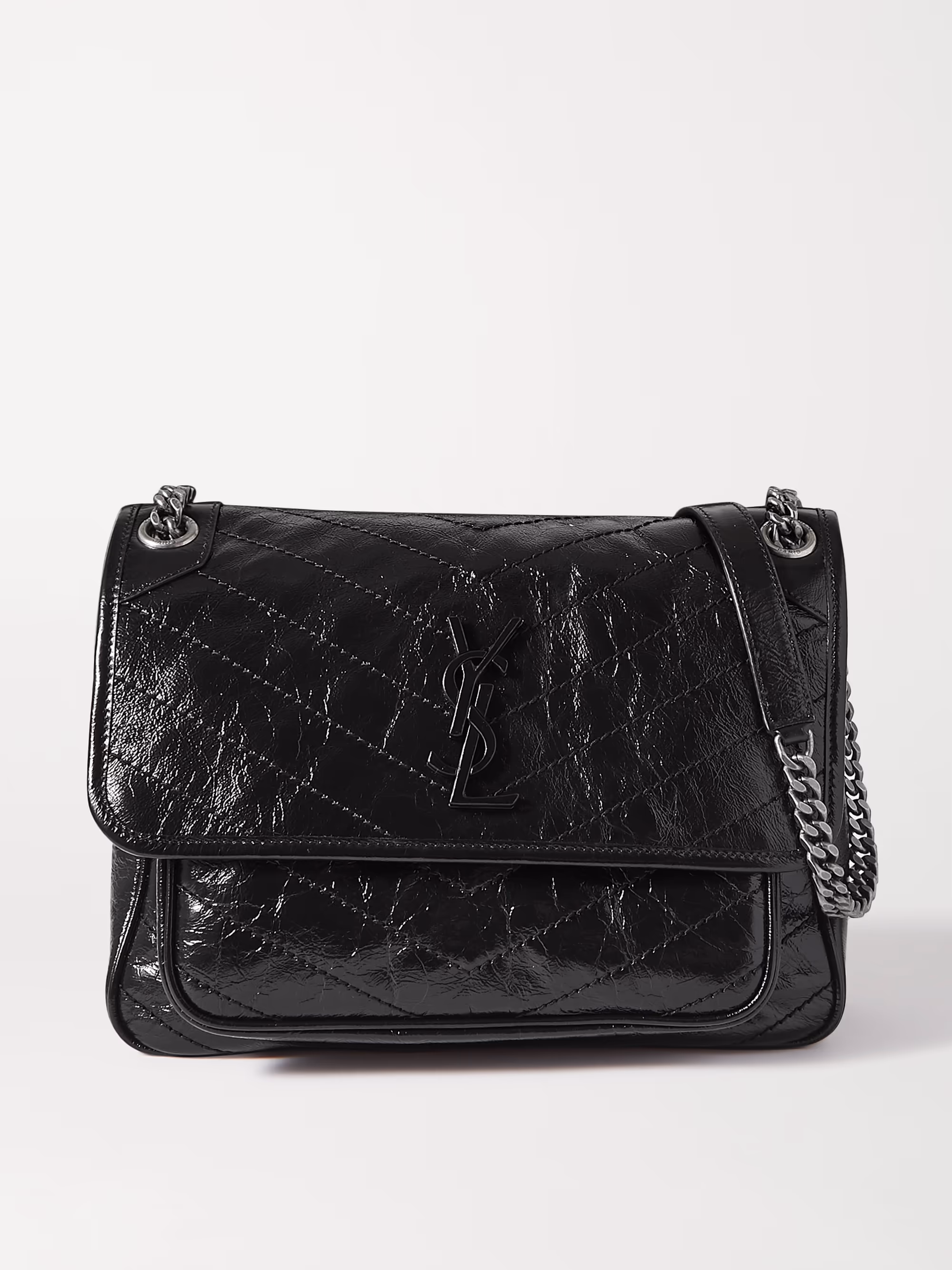 Saint Laurent Niki medium crinkled glossed-leather shoulder bag