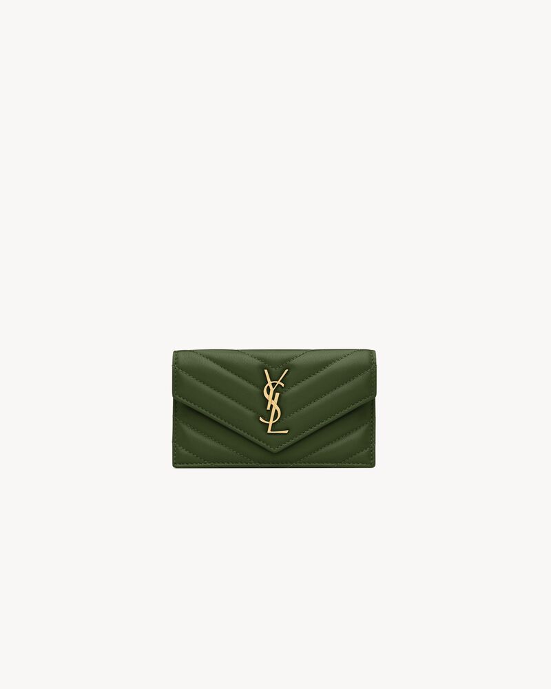 Saint Laurent Cassandre Fragments Flap Card Case in Lambskin