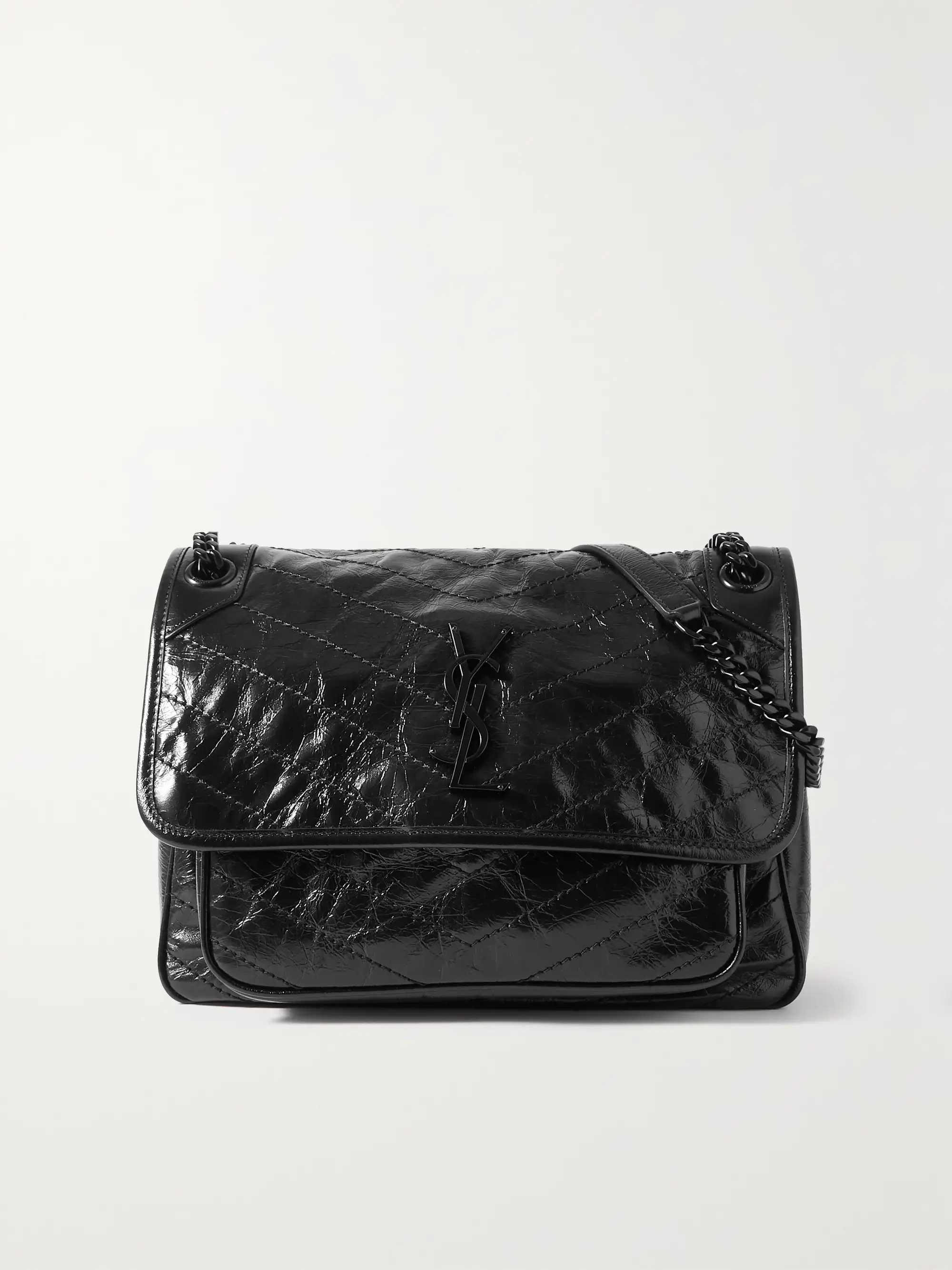Saint Laurent Niki medium quilted crinkled glossed-leather shoulder bag