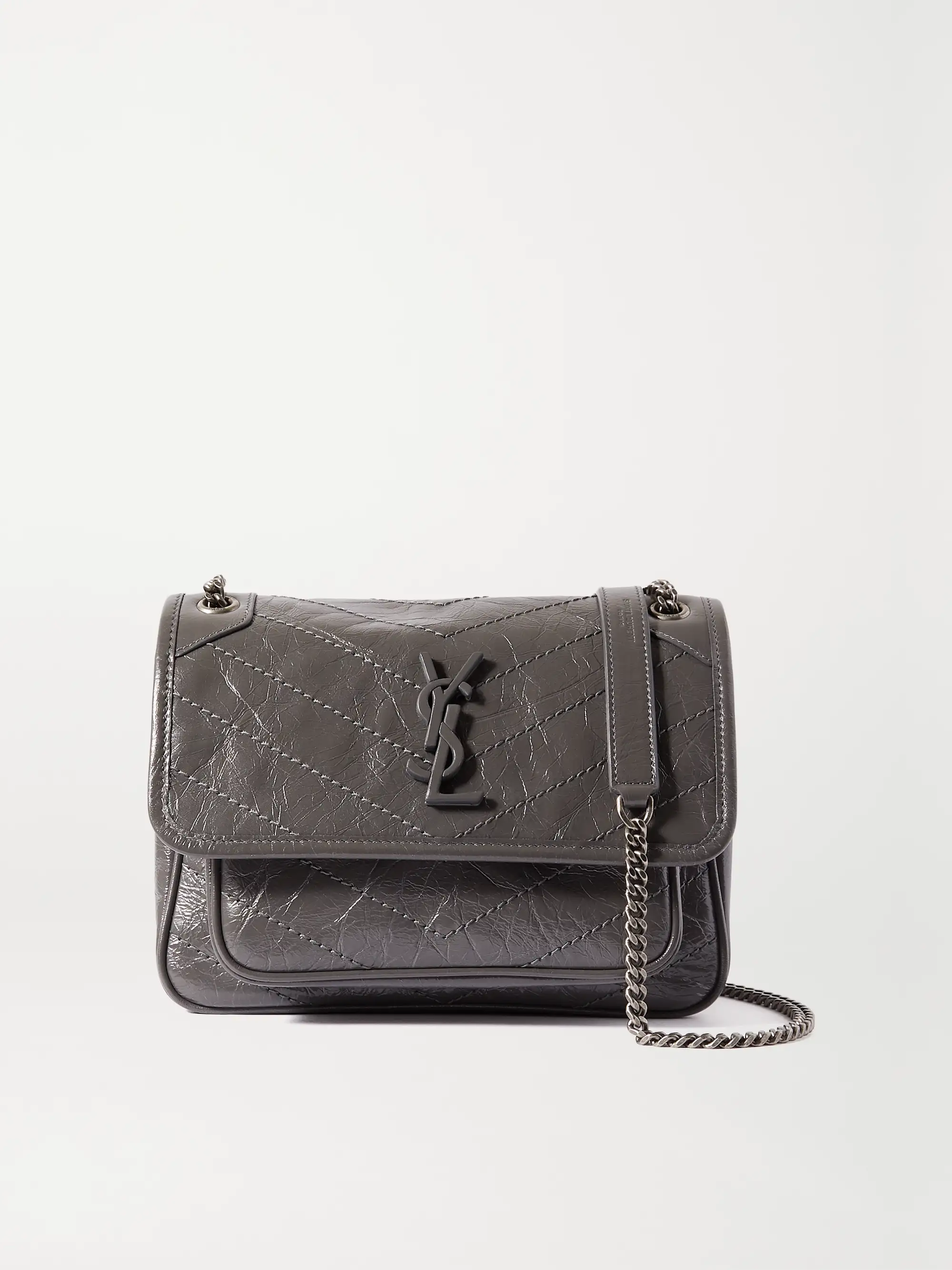 Saint Laurent Niki Baby quilted crinkled glossed-leather shoulder bag