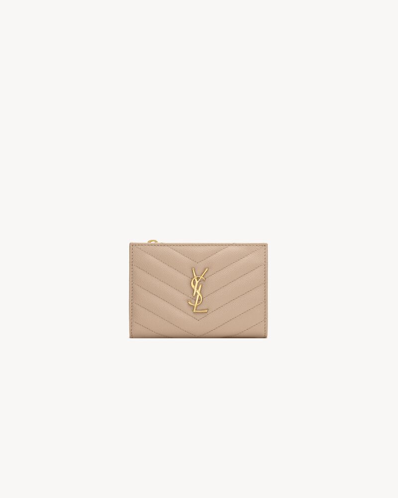 Saint Laurent CASSANDRE MATELASSÉ Fragments bi-fold wallet in grain de poudre leather