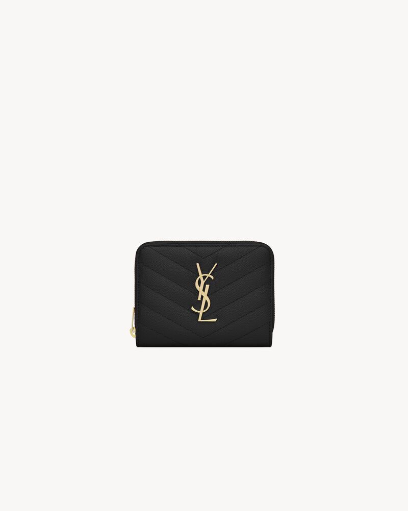 Saint Laurent CASSANDRE MATELASSÉ compact zip around wallet in grain de poudre leather