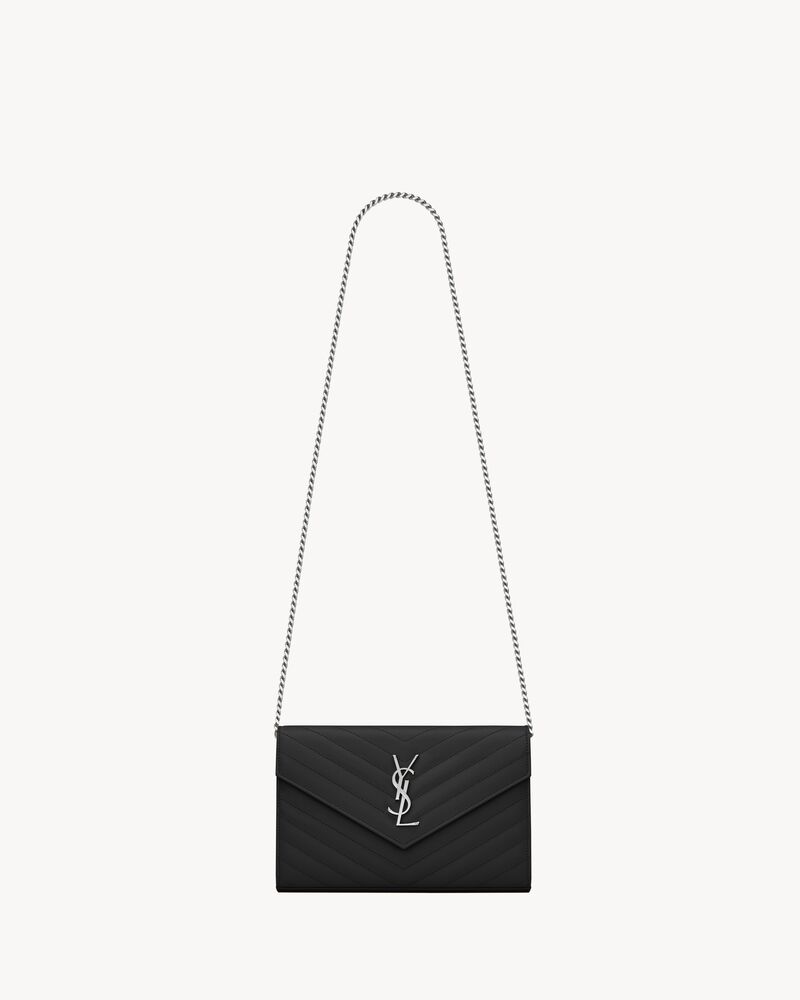 Saint Laurent Classic Cassandre Chain Wallet in Grain de Poudre Leather