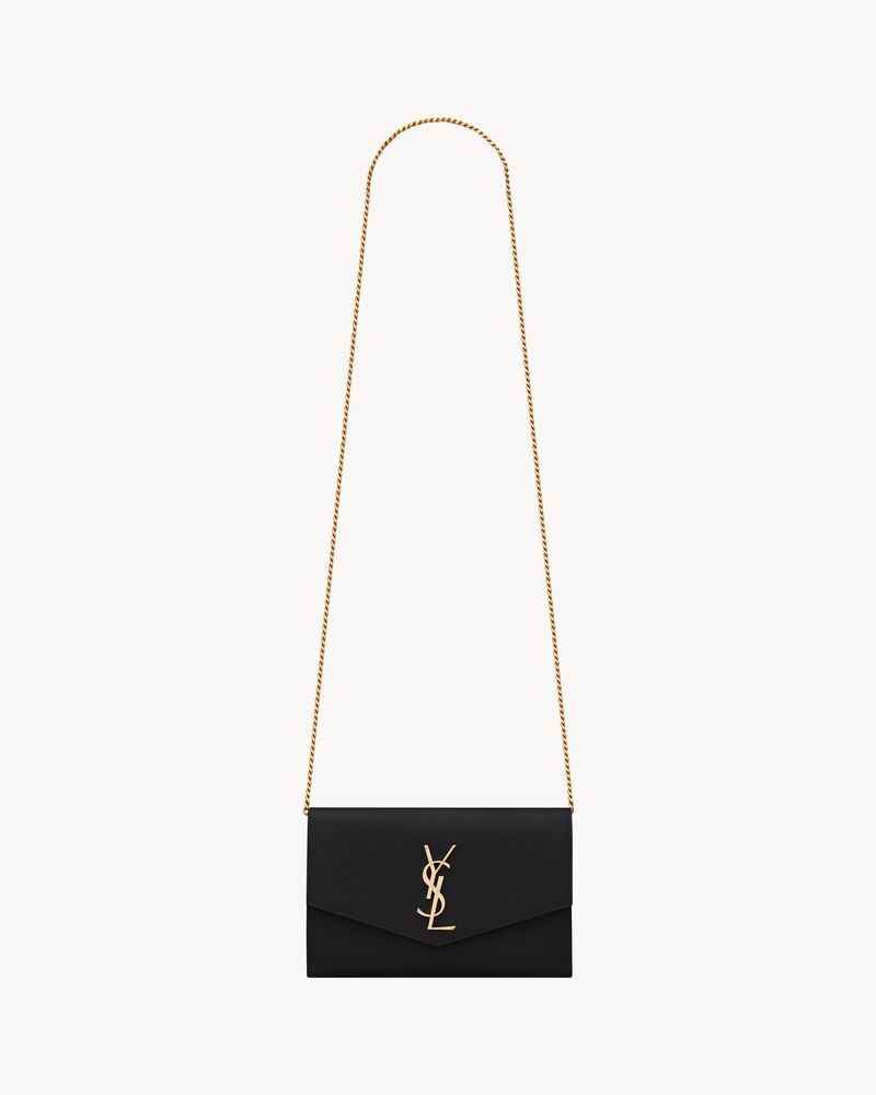 Saint Laurent Uptown Chain Wallet in Grain de Poudre Embossed Leather