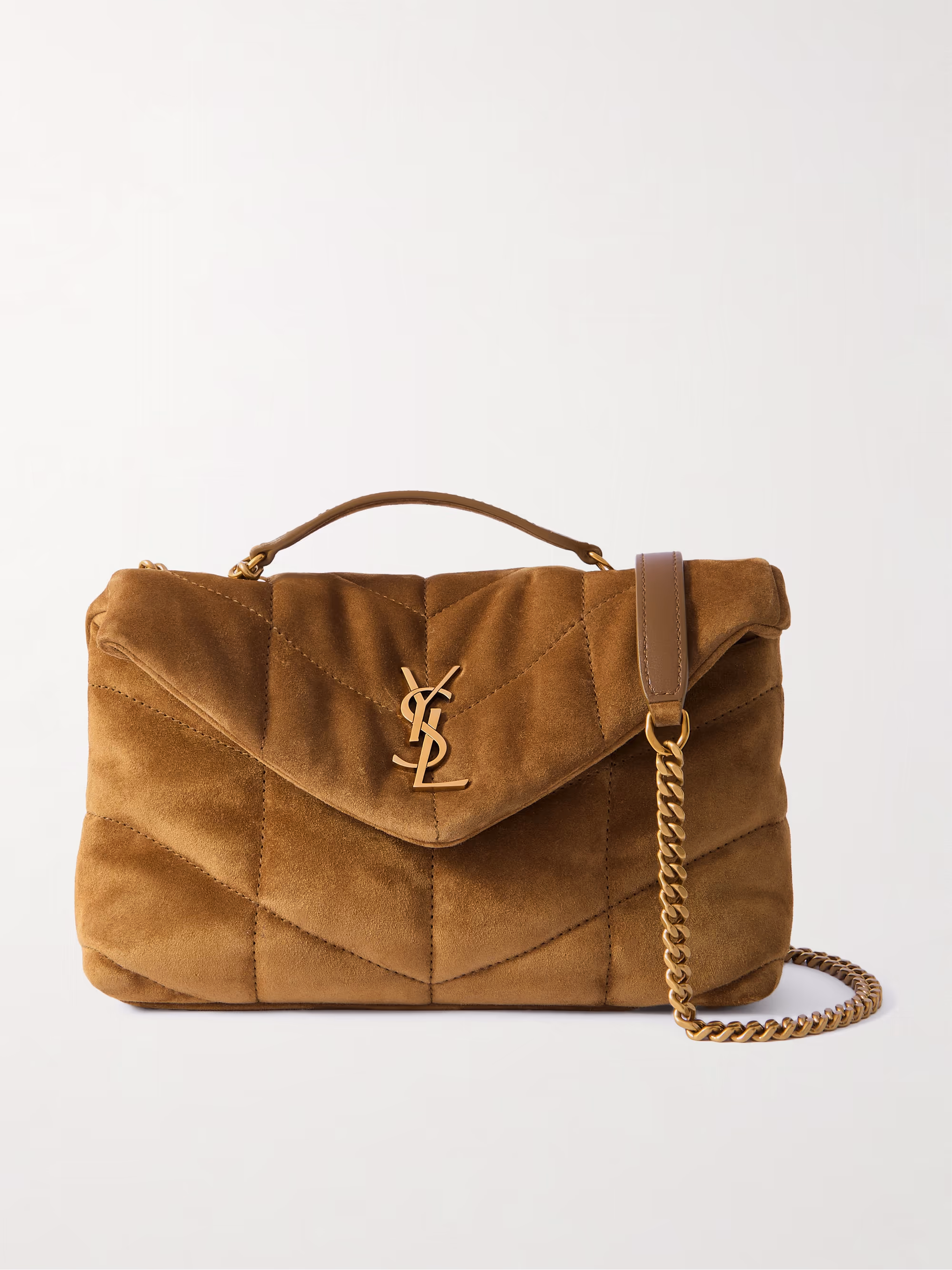 Saint Laurent Puffer Toy quilted leather-trimmed suede shoulder bag