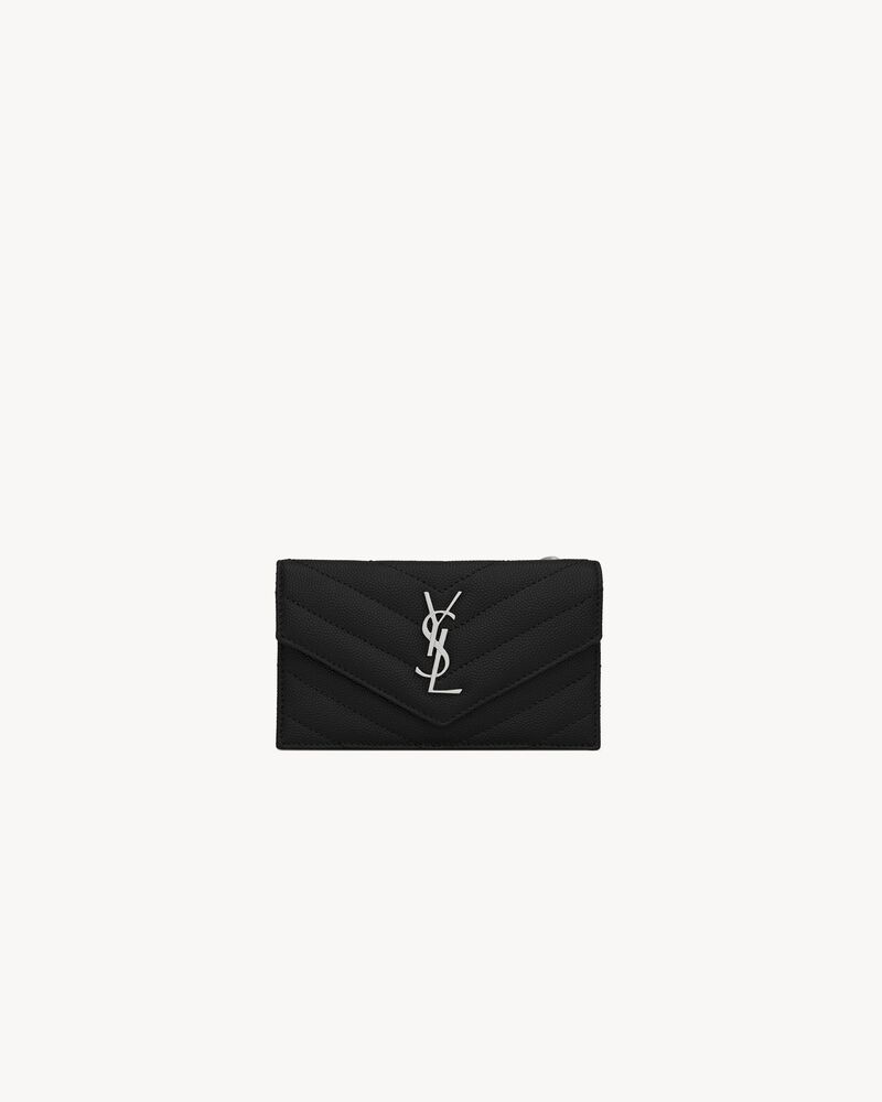 Saint Laurent Cassandre Matelassé Fragments Flap Card Case in Grain de Poudre Leather