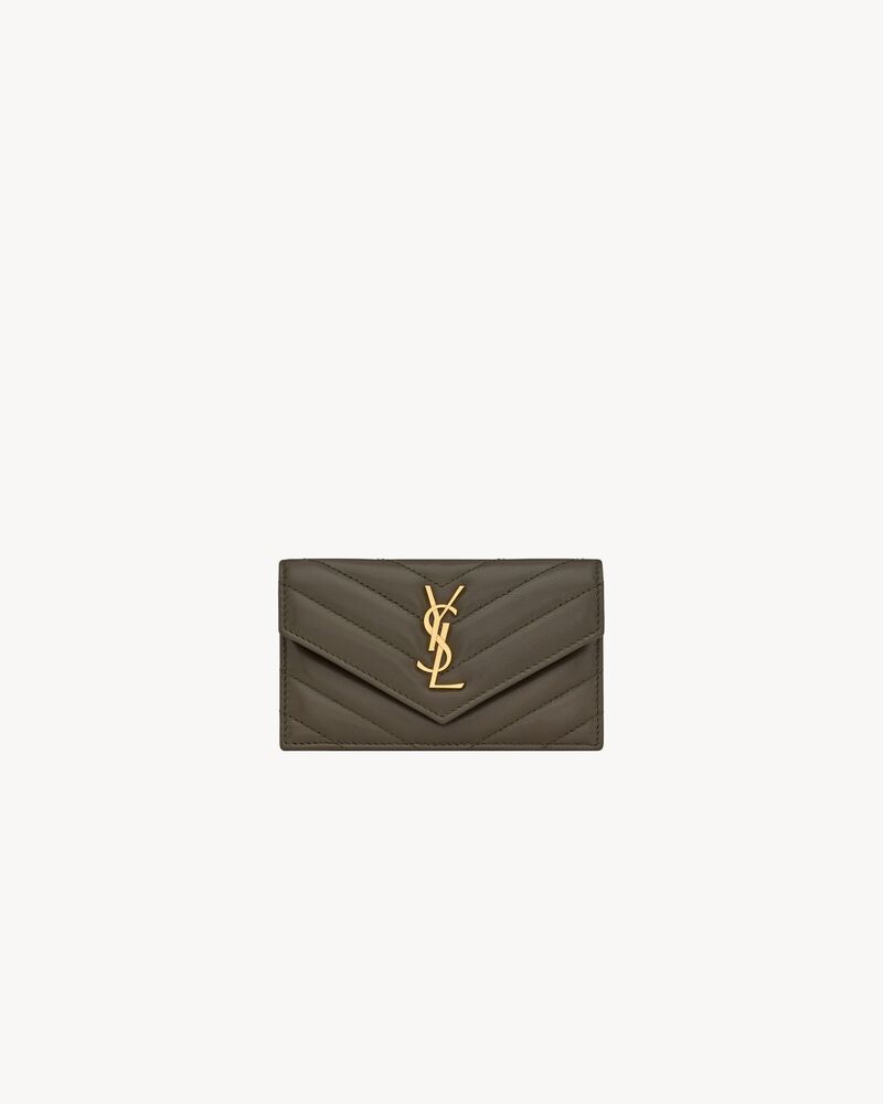 Saint Laurent Cassandre Matelassé Fragments Flap Card Case in Lambskin
