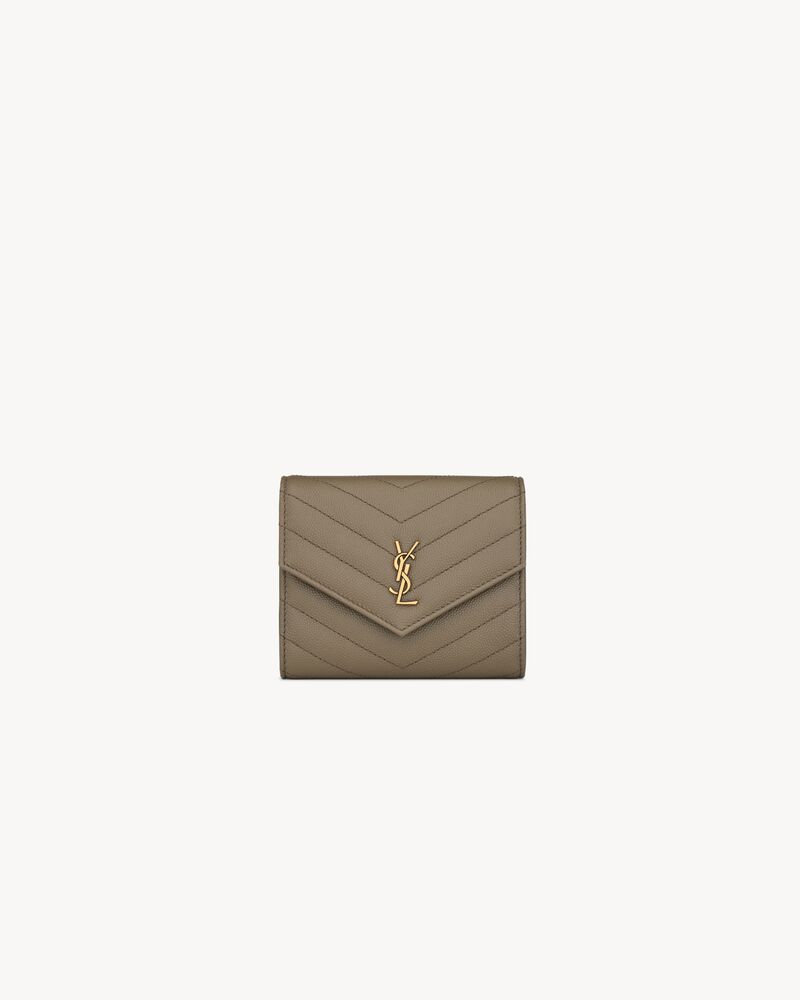 Saint Laurent CASSANDRE compact tri fold wallet in GRAIN DE POUDRE leather