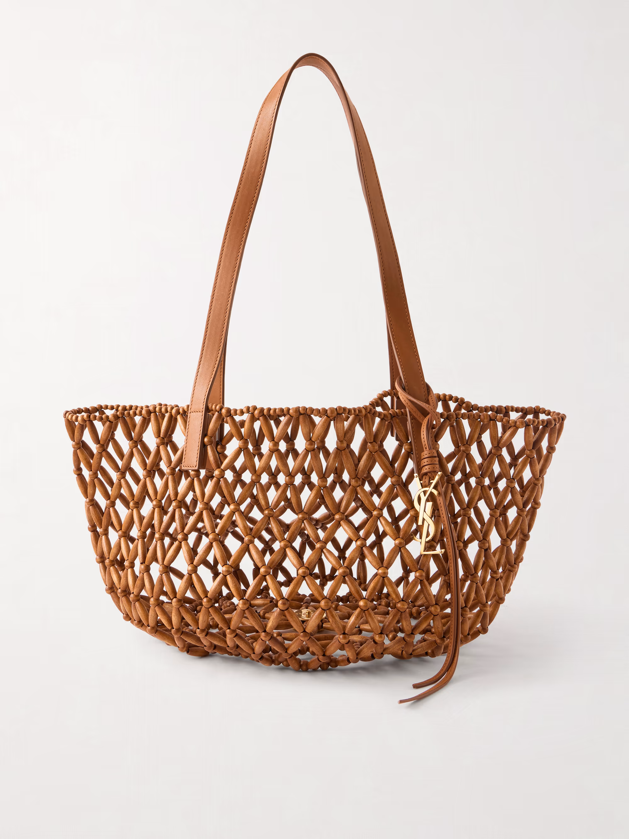 Saint Laurent Panier leather-trimmed beaded wood tote