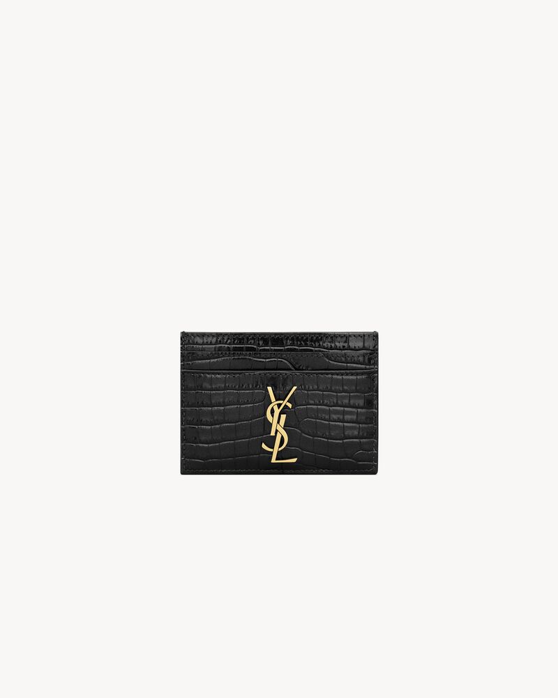 Saint Laurent CASSANDRE card case in crocodile-embossed shiny leather