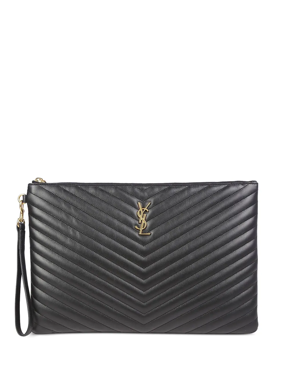 Saint Laurent Cassandre quilted clutch met chevron-streep