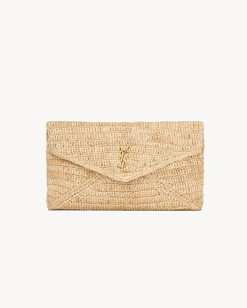 Saint Laurent CASSANDRE large envelope pouch in raffia