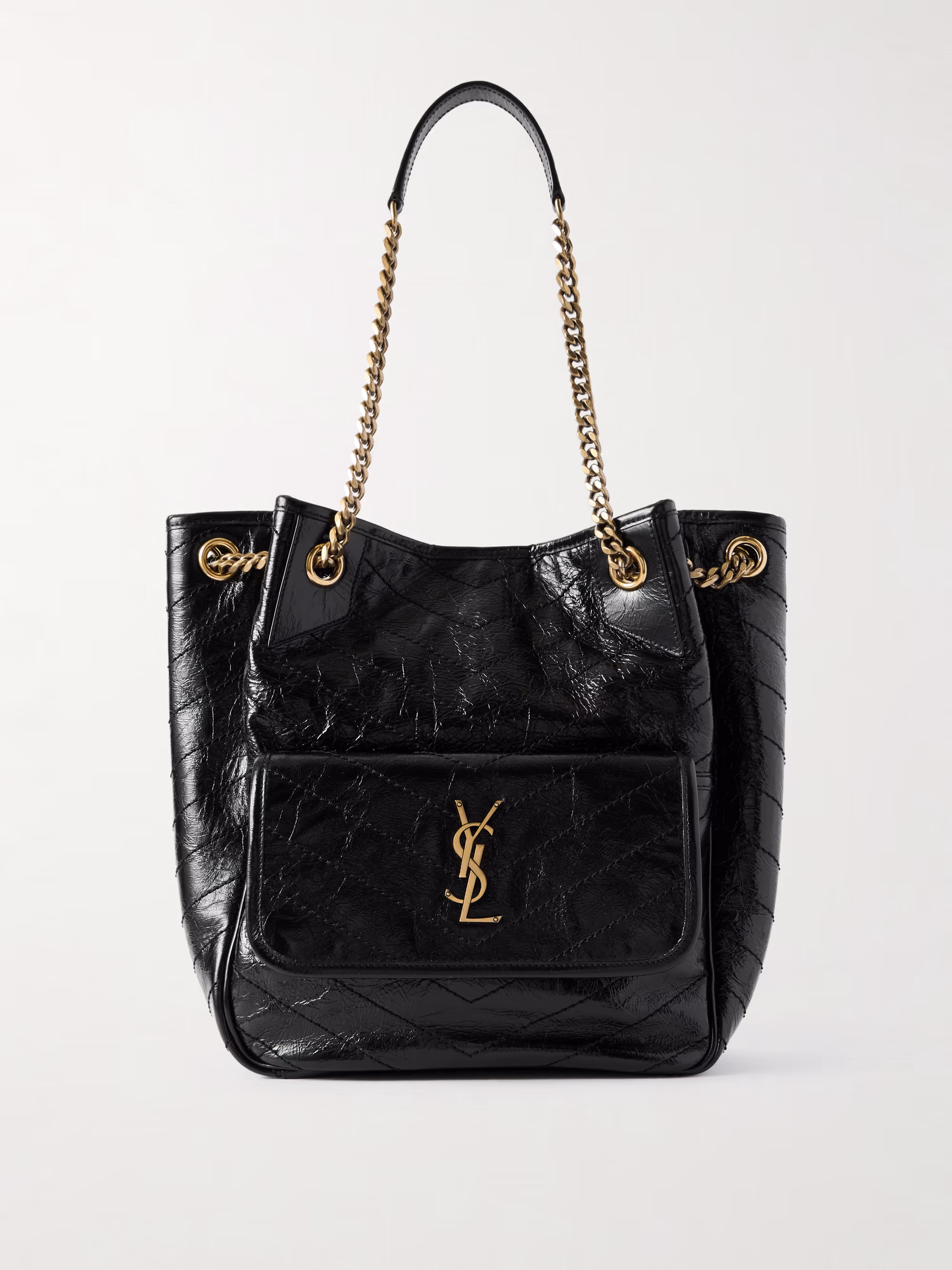 Saint Laurent Niki crinkled glossed-leather shoulder bag