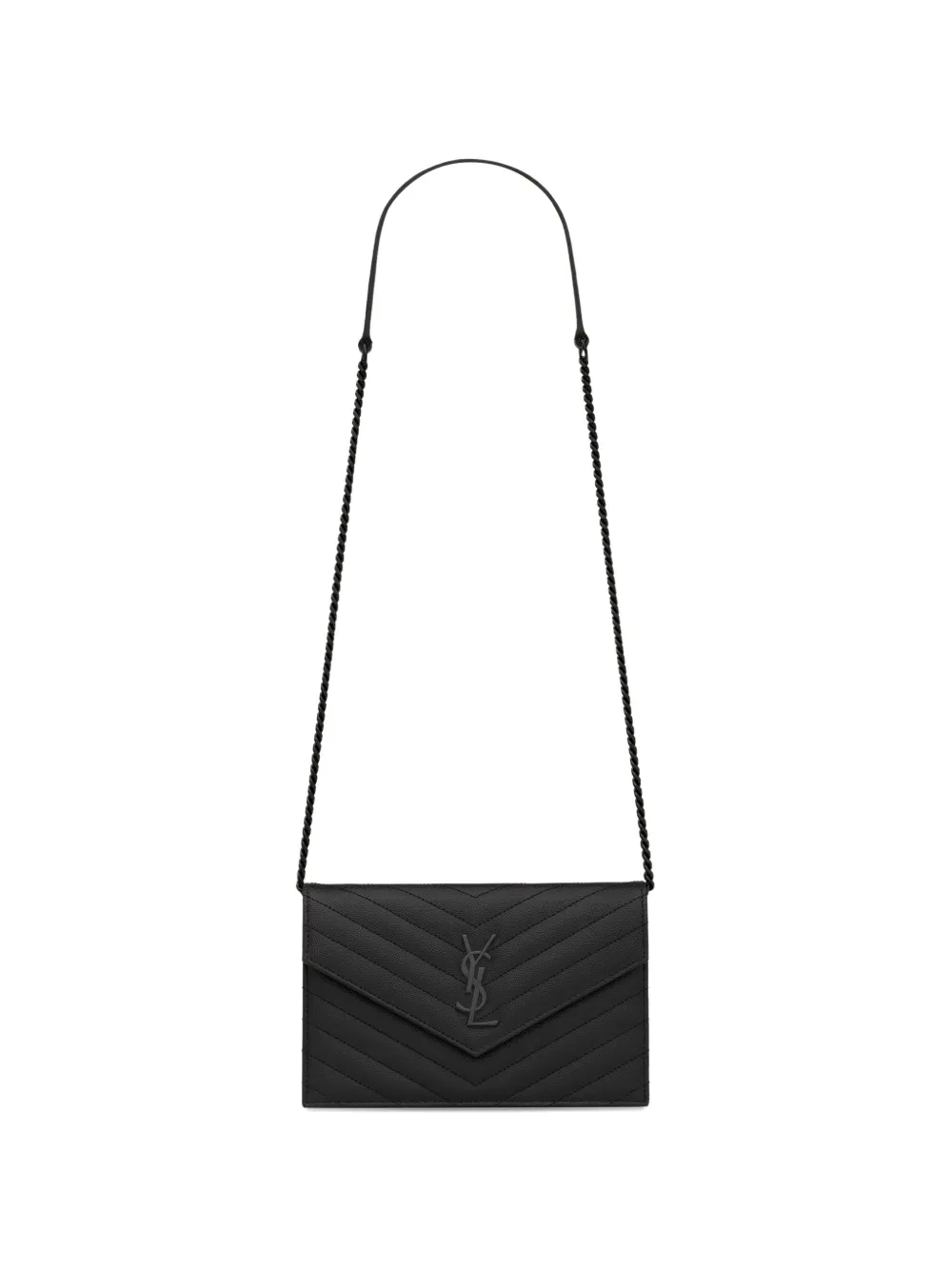Saint Laurent Cassandre quilted clutch with chain en chevron-streep
