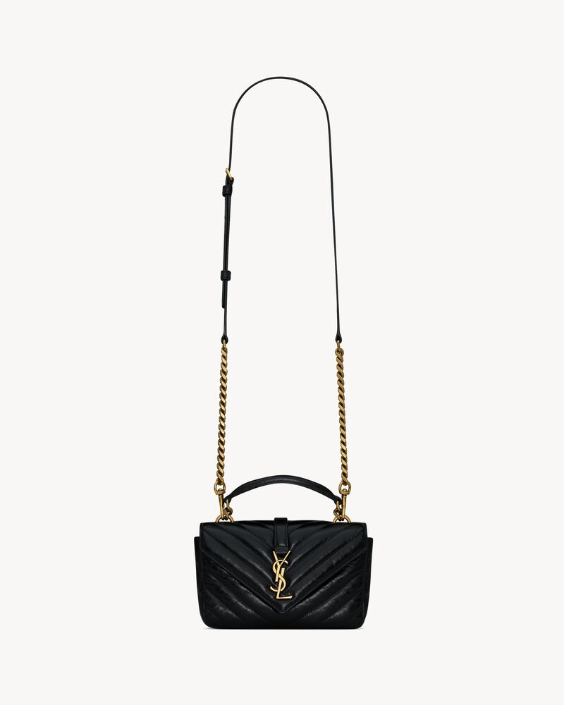 Saint Laurent COLLEGE mini chain bag in shiny crackled leather