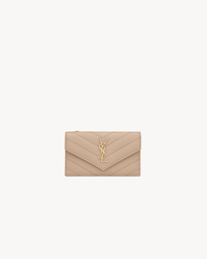 Saint Laurent Cassandre Matelassé Fragments Flap Card Case in Grain de Poudre Leather