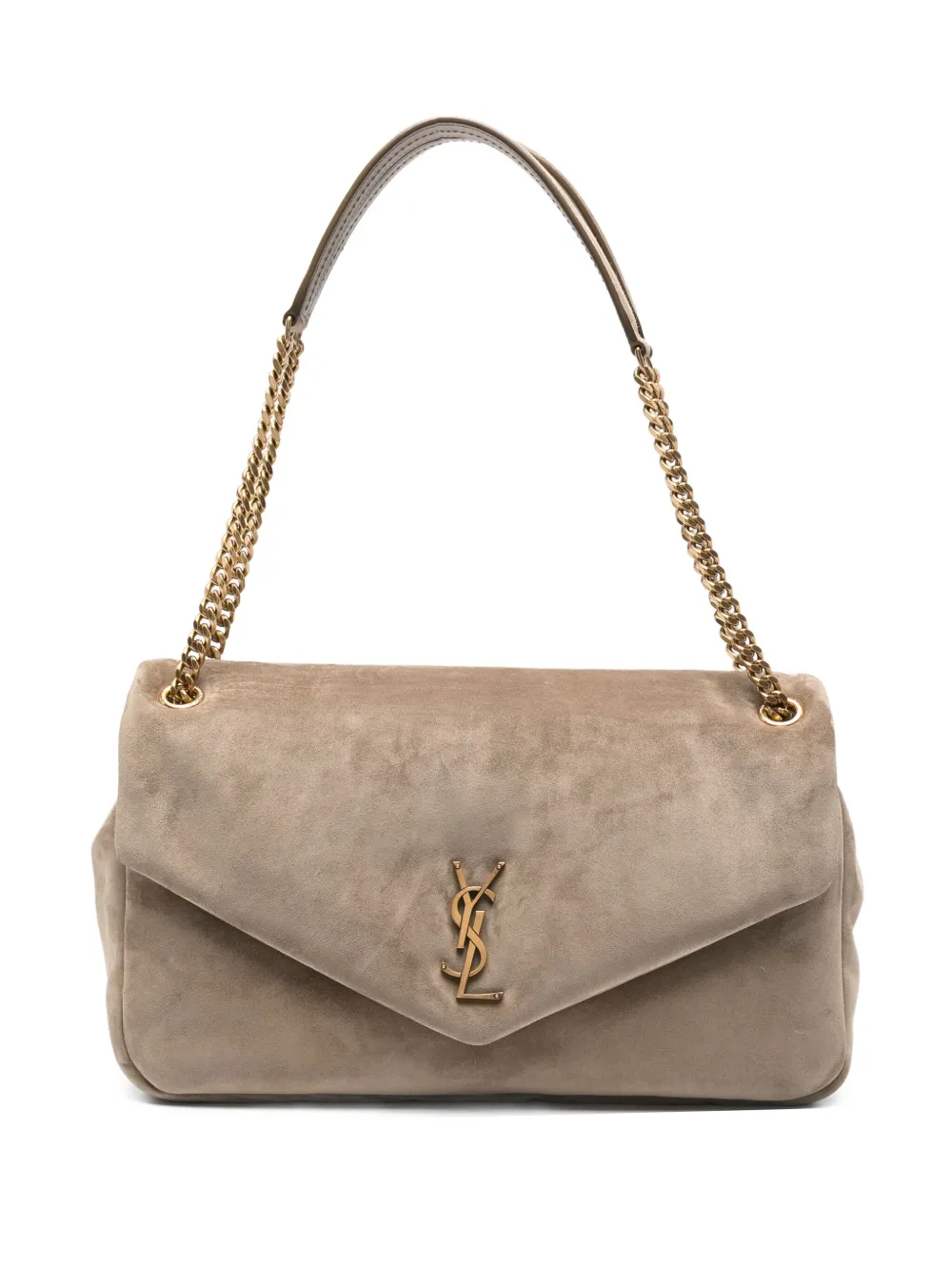 Saint Laurent Calypso large suÃ¨de shoulder bag with logo plaque