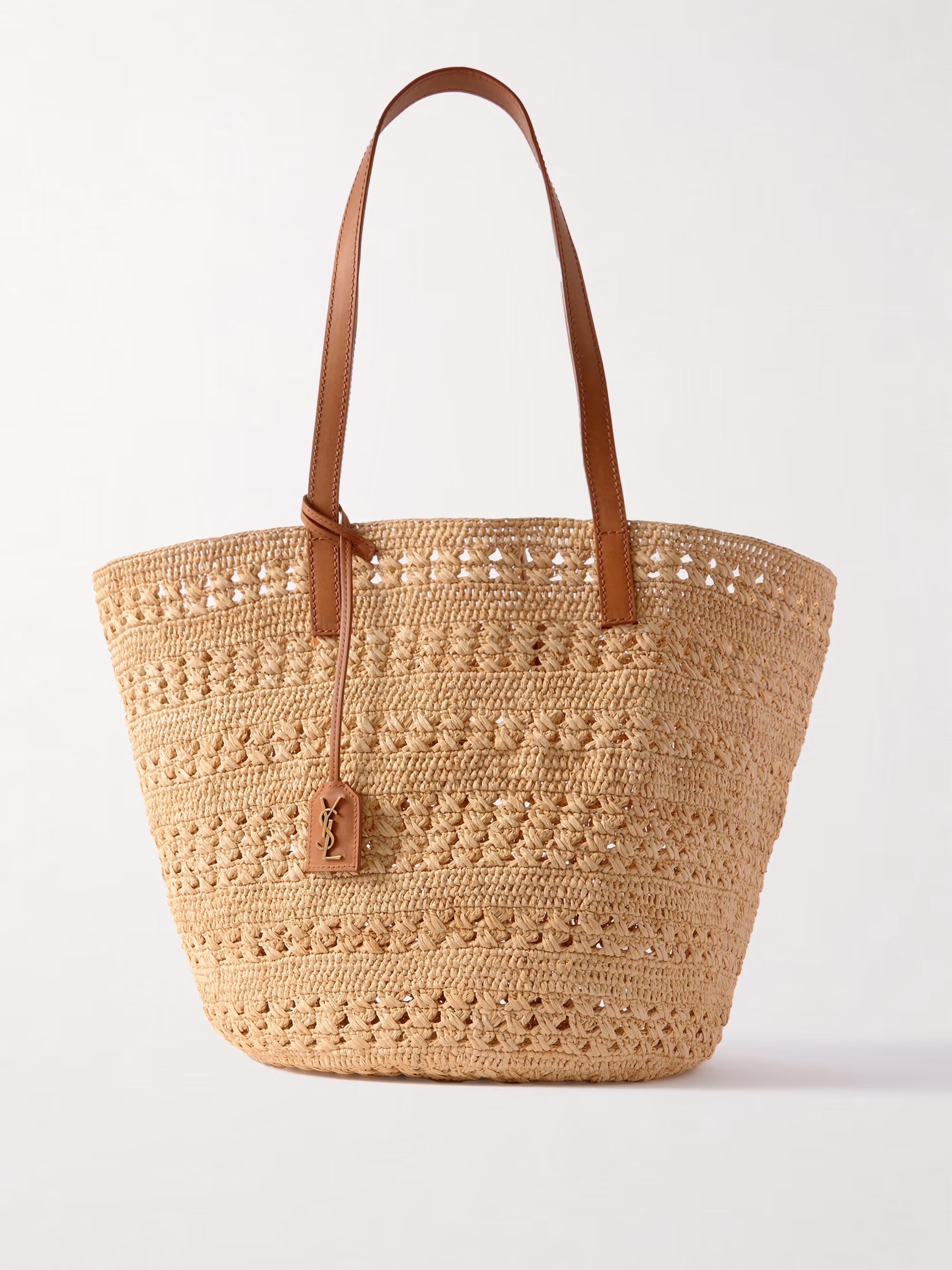 Saint Laurent Panier medium leather-trimmed raffia tote