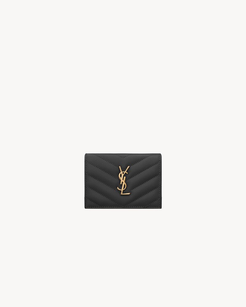 Saint Laurent Cassandre Matelassé Flap Card Case in Grain de Poudre Leather