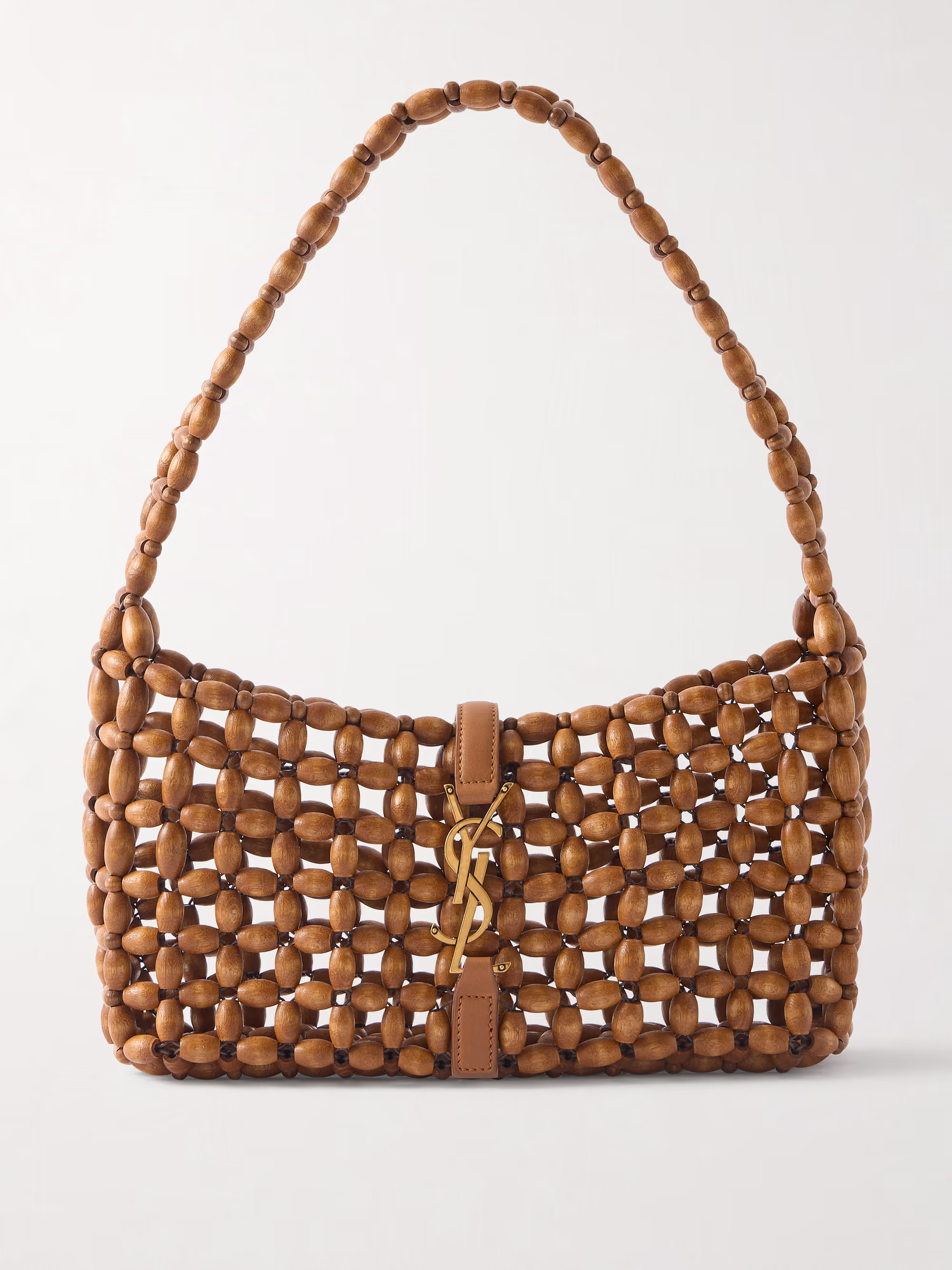 Saint Laurent Le 5 À 7 leather-trimmed woven wood shoulder bag