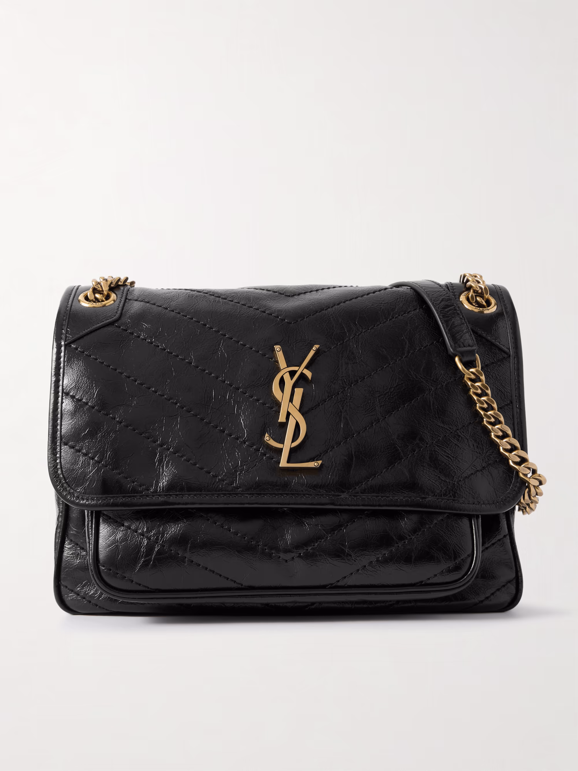 Saint Laurent Niki medium crinkled glossed-leather shoulder bag