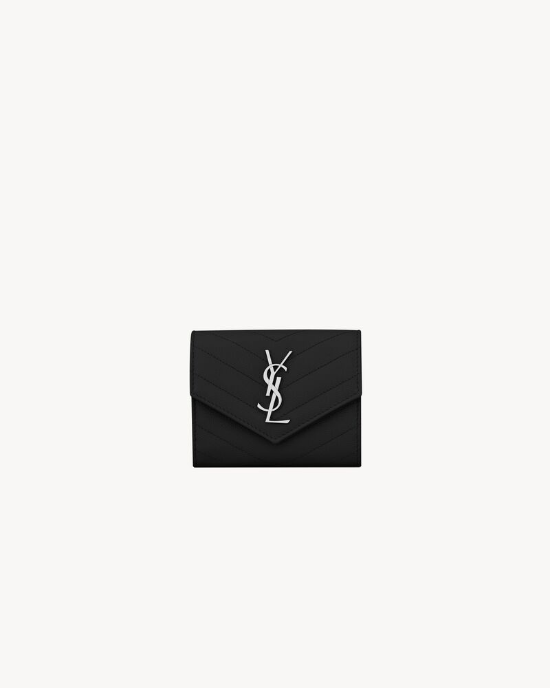 Saint Laurent CASSANDRE MATELASSÉ compact tri fold wallet in grain de poudre leather