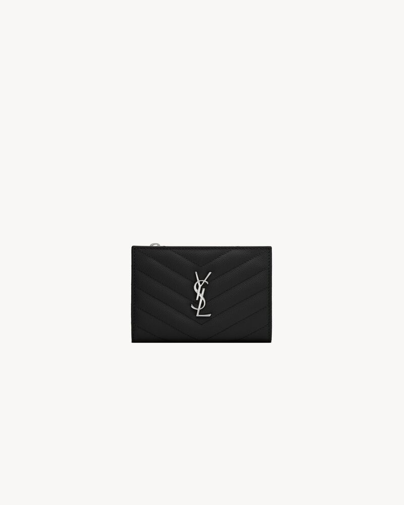 Saint Laurent CASSANDRE MATELASSÉ Fragments bi-fold wallet in grain de poudre leather