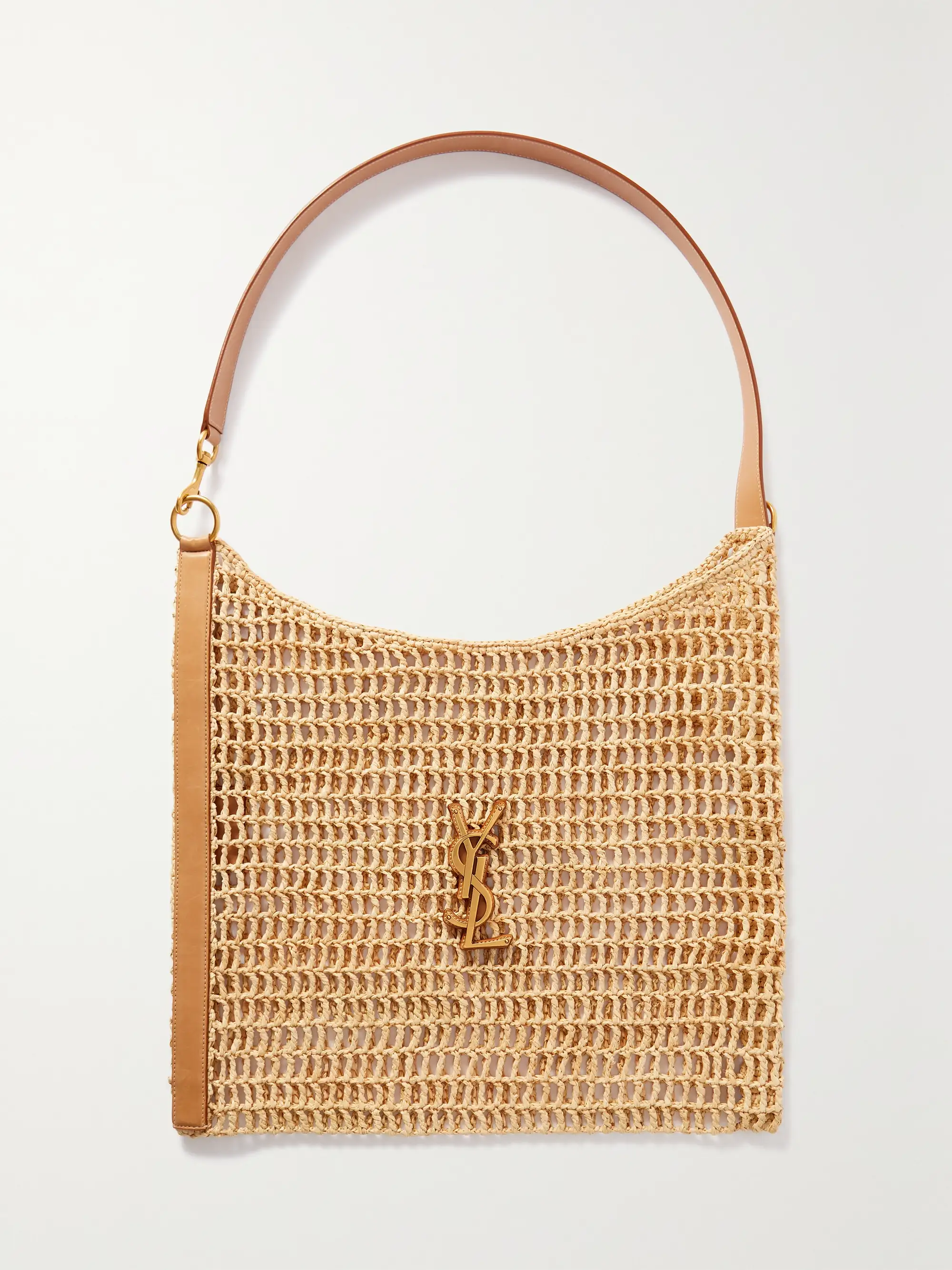 Saint Laurent Oxalis leather-trimmed raffia shoulder bag
