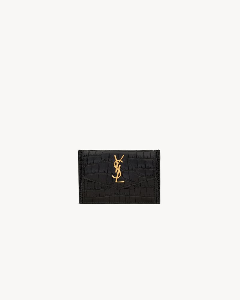 Saint Laurent UPTOWN FLAP card case in crocodile-embossed shiny leather