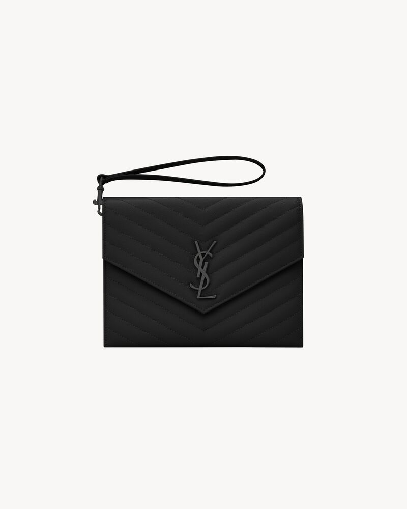 Saint Laurent Cassandre Matelassé Flap Pouch in Grain de Poudre Leather