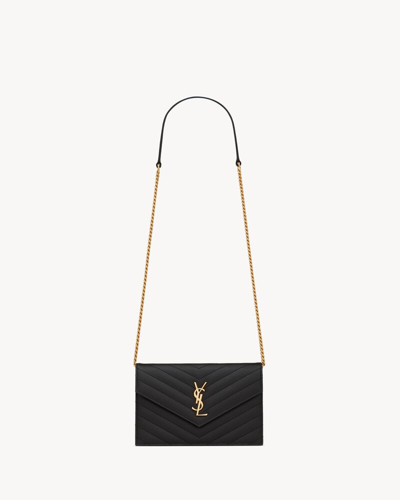 Saint Laurent Cassandre Envelope Chain Wallet in Grain de Poudre Leather