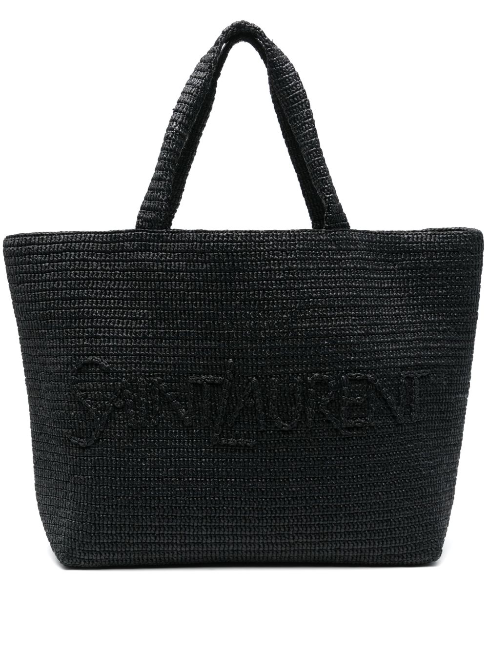 Saint Laurent Raffia tote bag with logo-reliÃ«f