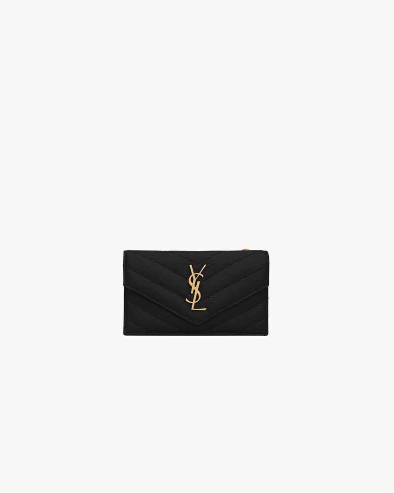 Saint Laurent Cassandre Matelassé Fragments Flap Card Case in Grain de Poudre Leather