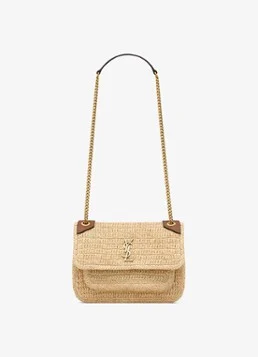 Saint Laurent Niki Mini shoulder bag van raffia met leather details