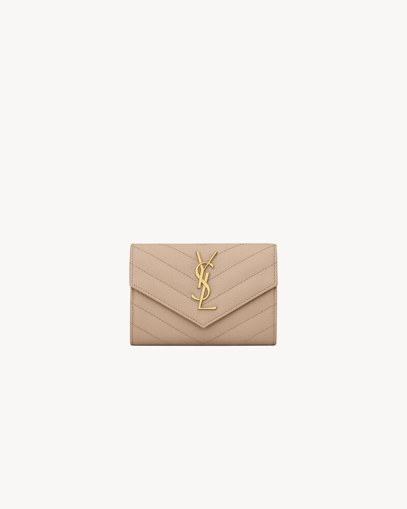 Saint Laurent Cassandre Matelassé Small Envelope Wallet in Grain de Poudre Leather