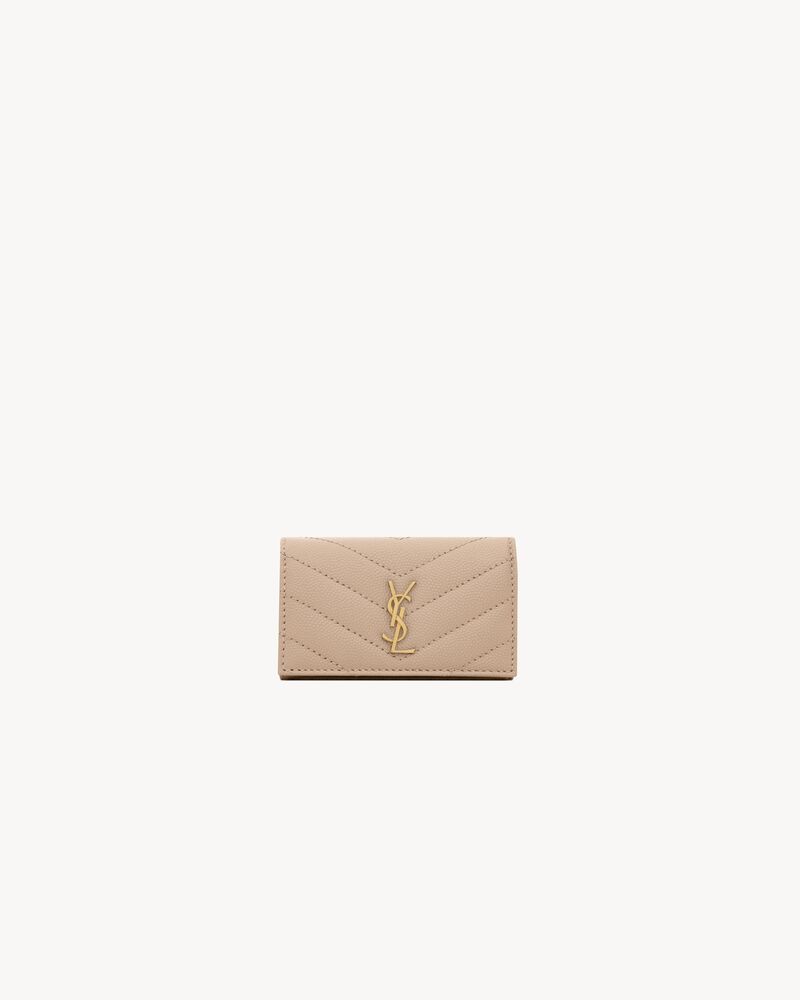 Saint Laurent Cassandre matelassé slim key case in grain de poudre leather