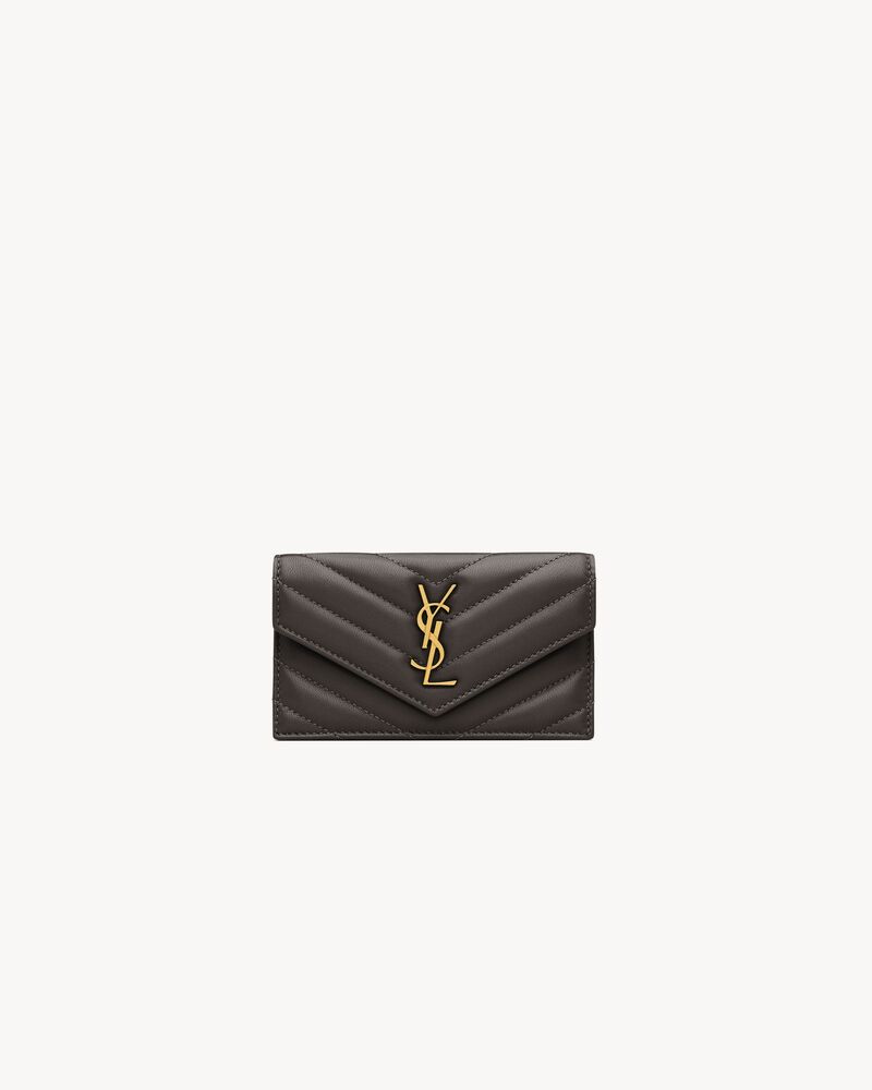 Saint Laurent Cassandre Fragments Flap Card Case in Lambskin