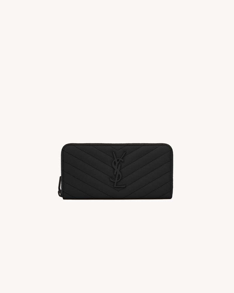 Saint Laurent Cassandre Matelassé Zip Around Wallet in Grain de Poudre Leather