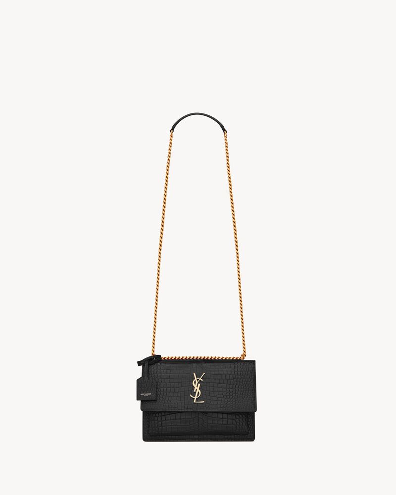 Saint Laurent Sunset Medium in Crocodile-Embossed Leather