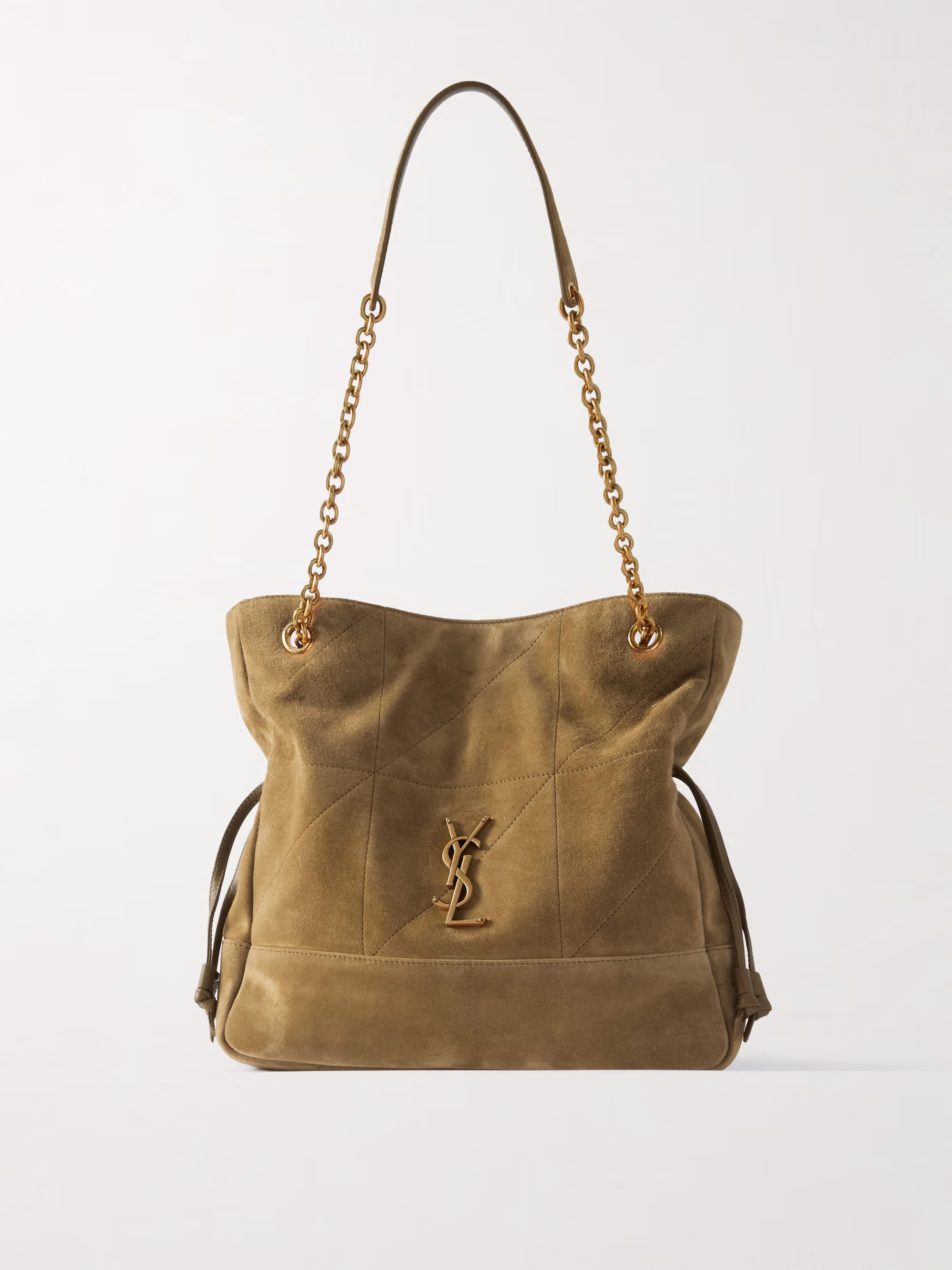 Saint Laurent Jamie appliquéd leather-trimmed quilted suede shoulder bag