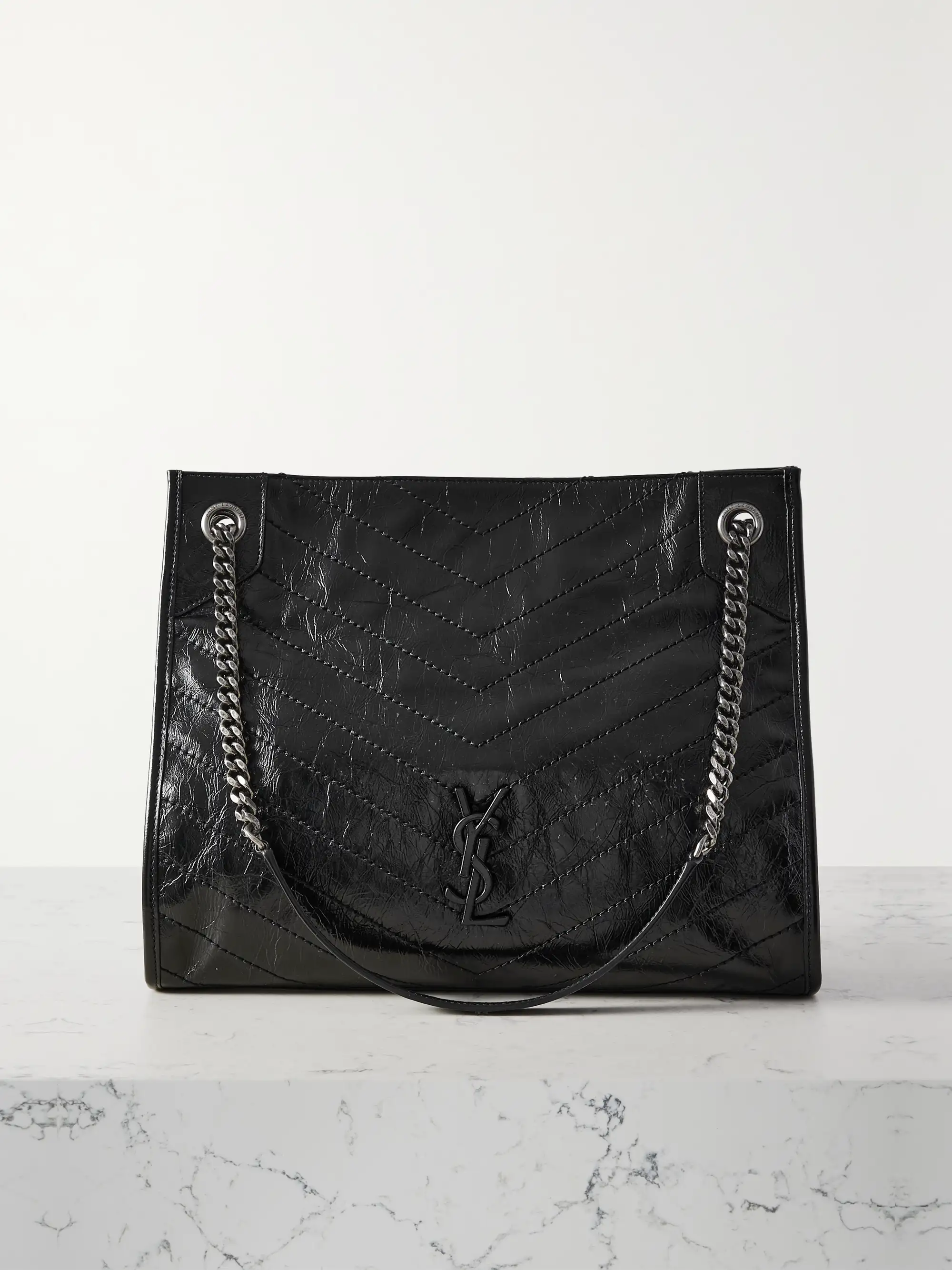 Saint Laurent Niki medium quilted crinkled-leather tote