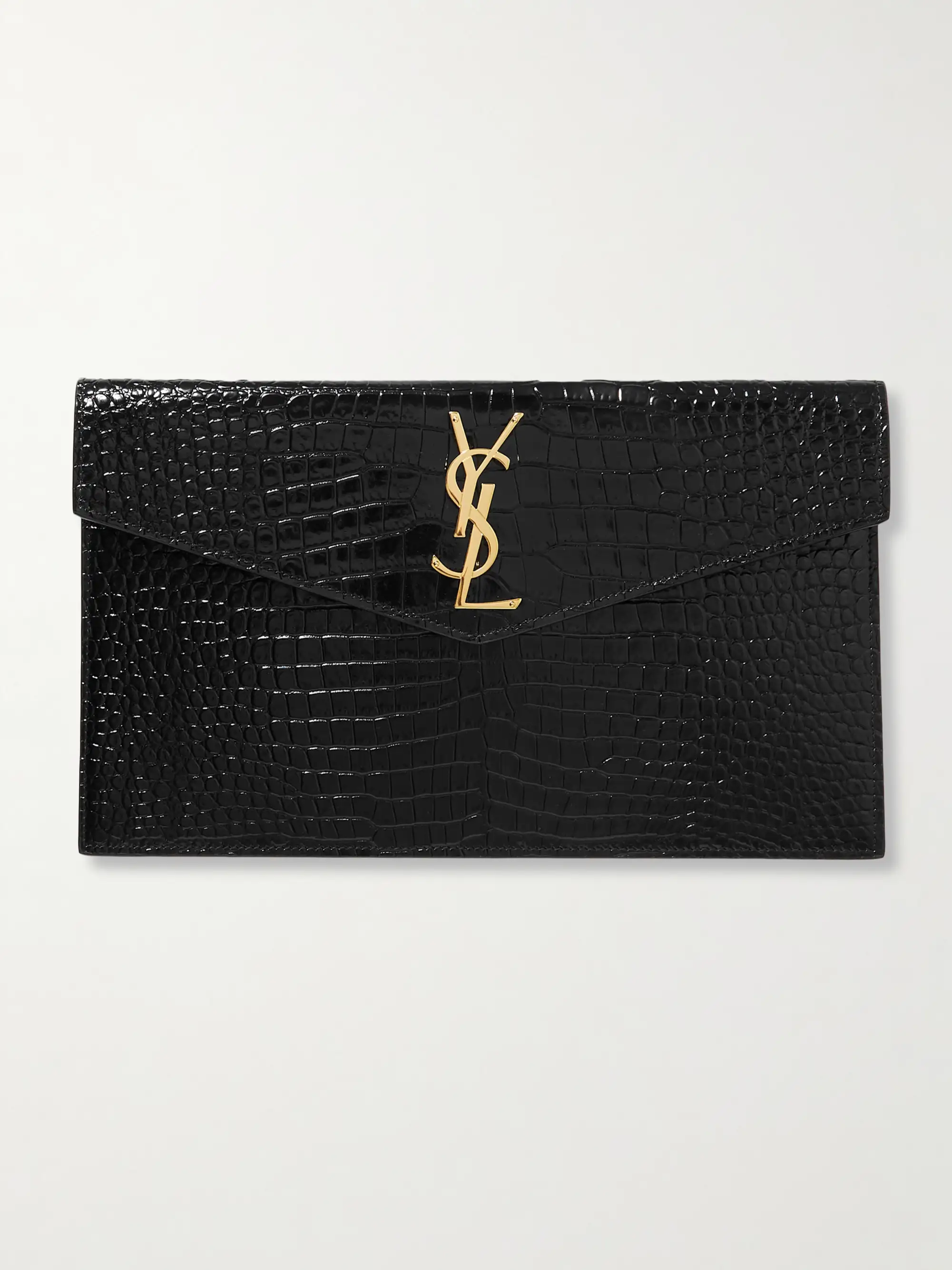 Saint Laurent Uptown croc-effect patent-leather pouch