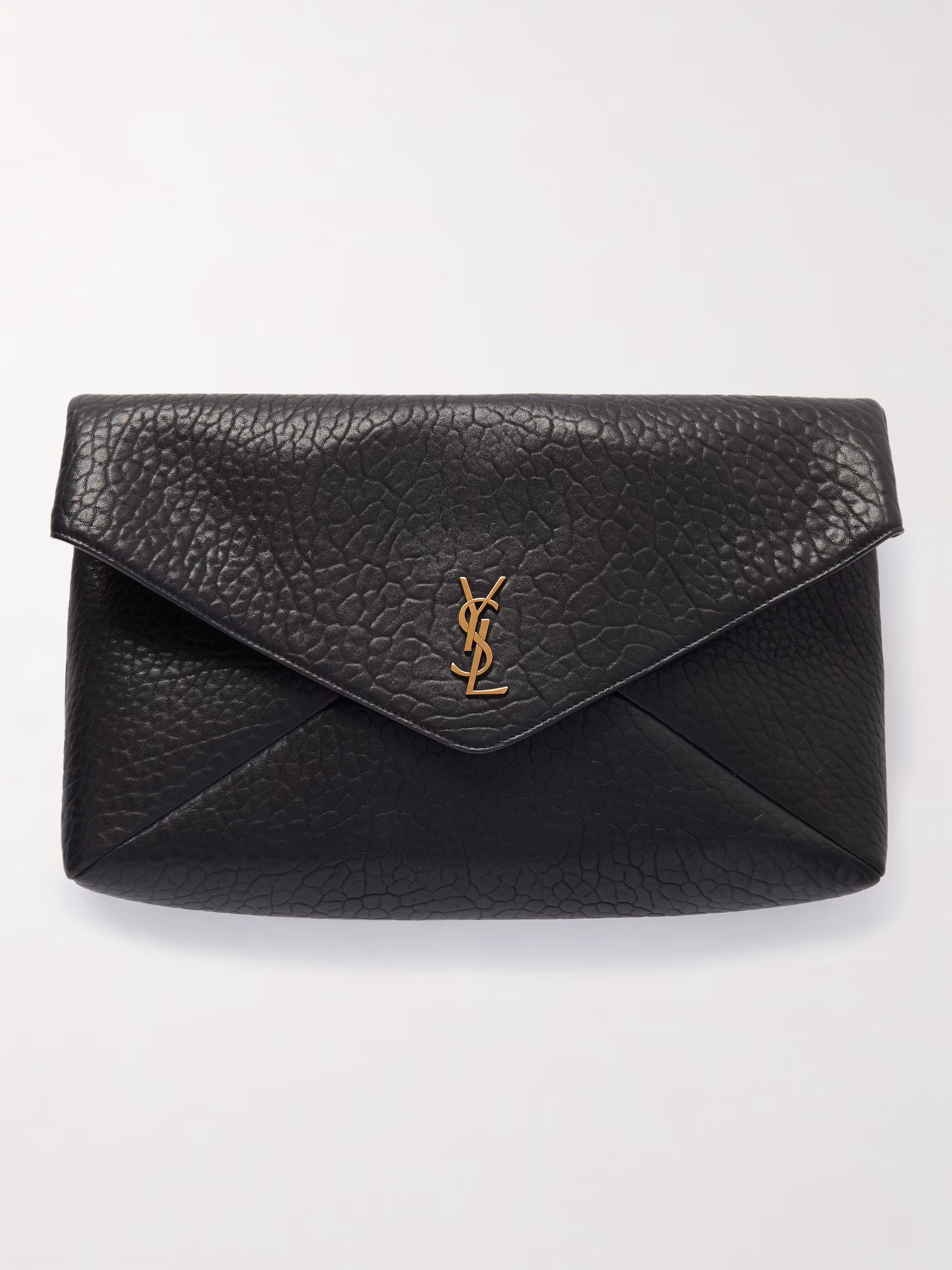 Saint Laurent Cassandre large textured-leather clutch