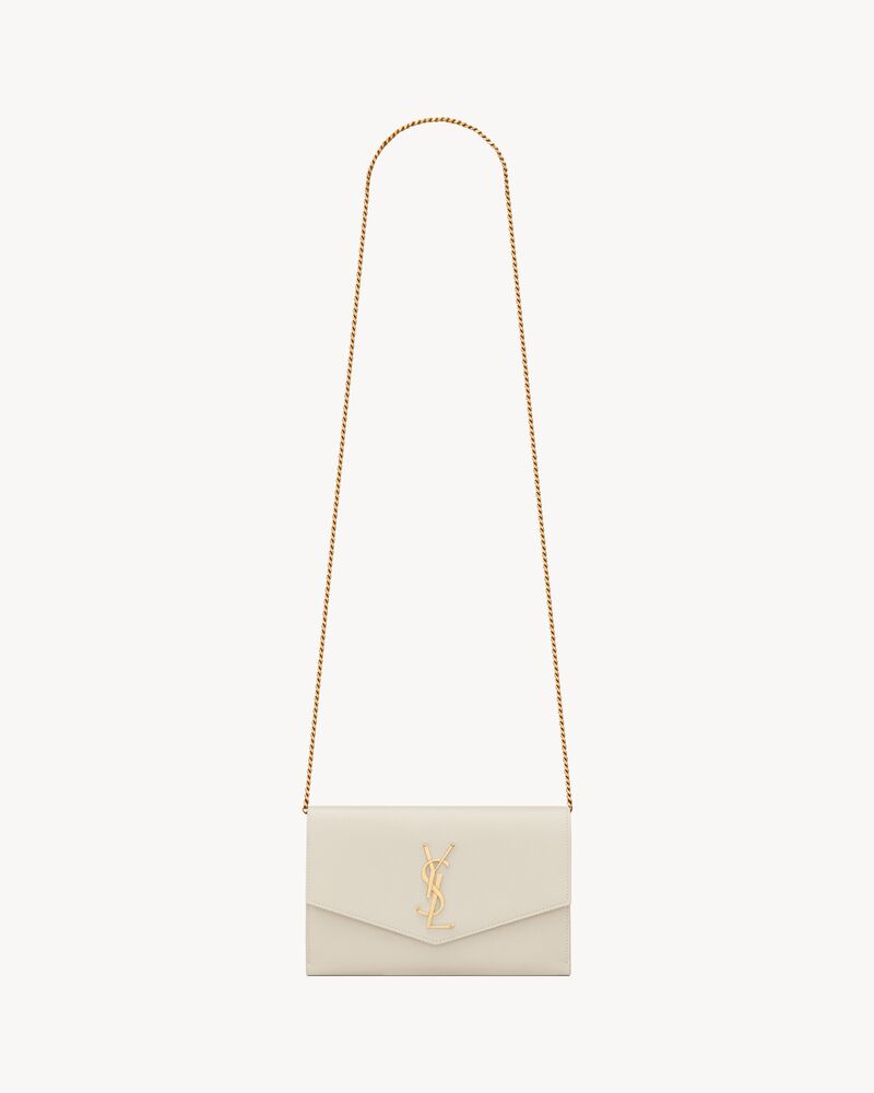 Saint Laurent Uptown Chain Wallet in Grain de Poudre Embossed Leather