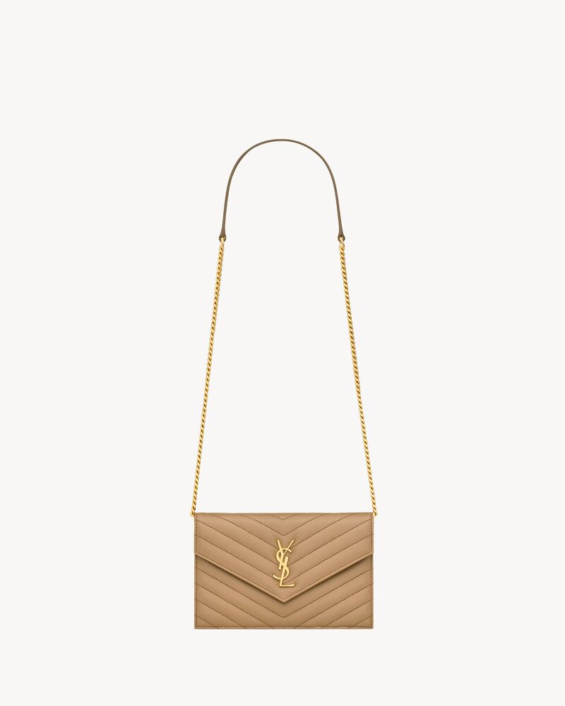 Saint Laurent Cassandre Envelope Chain Wallet in Lambskin