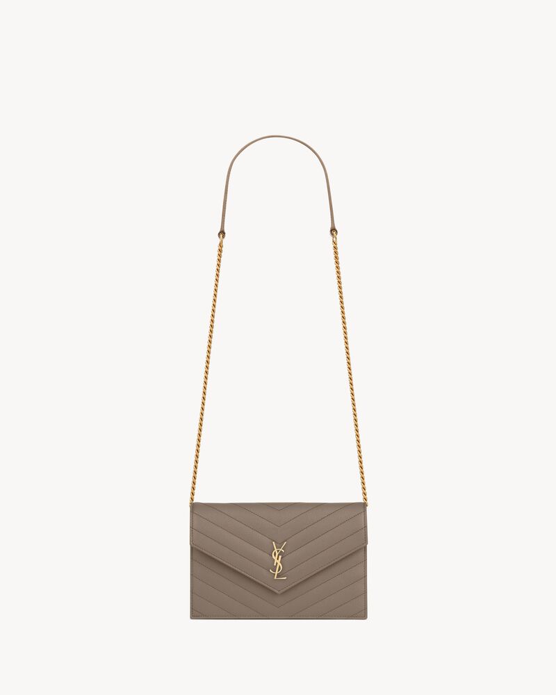 Saint Laurent CASSANDRE envelope chain wallet in GRAIN DE POUDRE leather