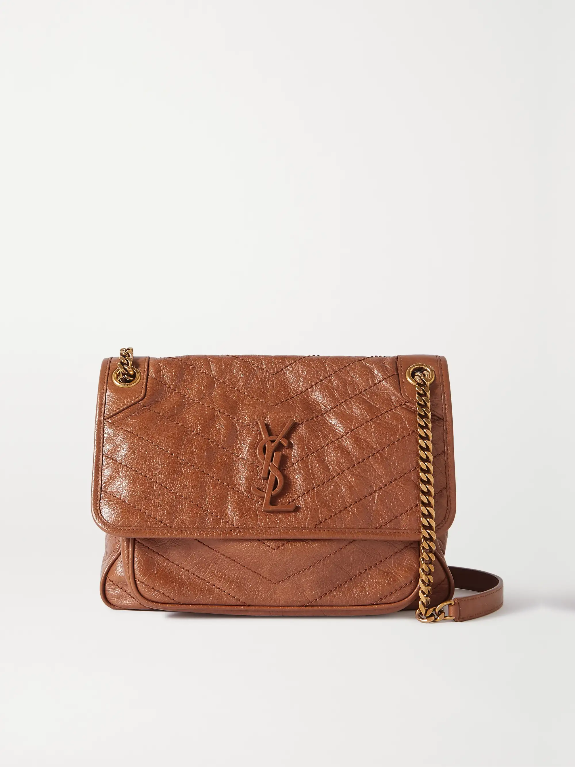 Saint Laurent Niki medium quilted crinkled-leather shoulder bag